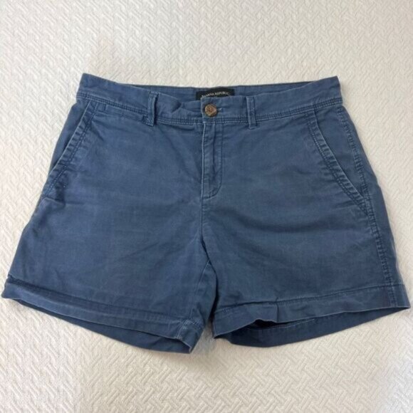 Banana Republic Women's Size 2 Blue Khaki Cuffed Hem Mom Shorts 4" Inseam Casual - Picture 11 of 12